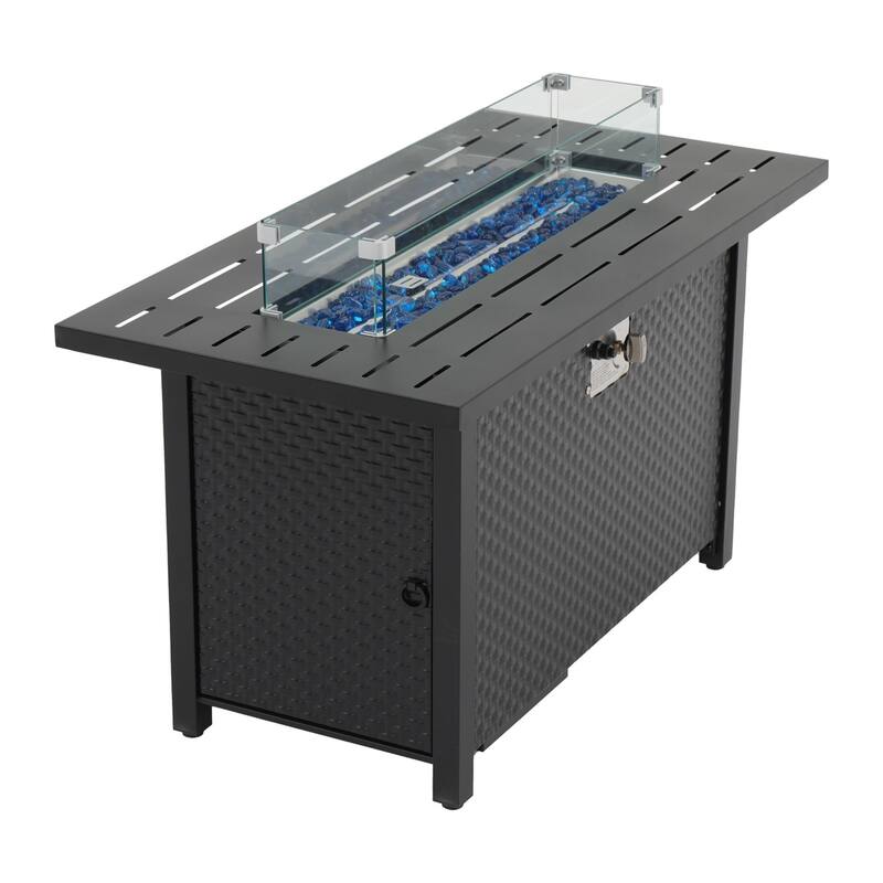 Propane Fire Pit Table, 45" Outdoor Gas Fire Pit Table with Lid and Lava Stones for Outside Garden Backyard Deck Patio - Black