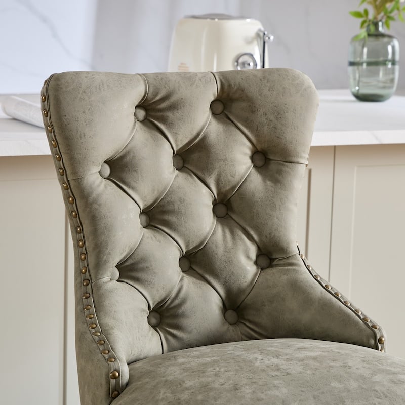 Roomfitters Adjustable Swivel Bar Stools Set of 2, Retro PU Leather Tufted Counter Chairs with Metal Base