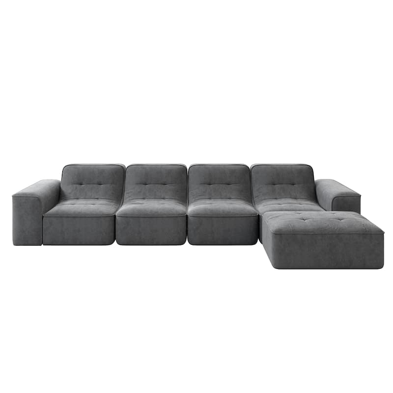 GDFStudio - Modern 143.7" Tufted Chenille Upholstered Modular Sectional Sofa Set with Removable Ottoman & Ergonomic Design