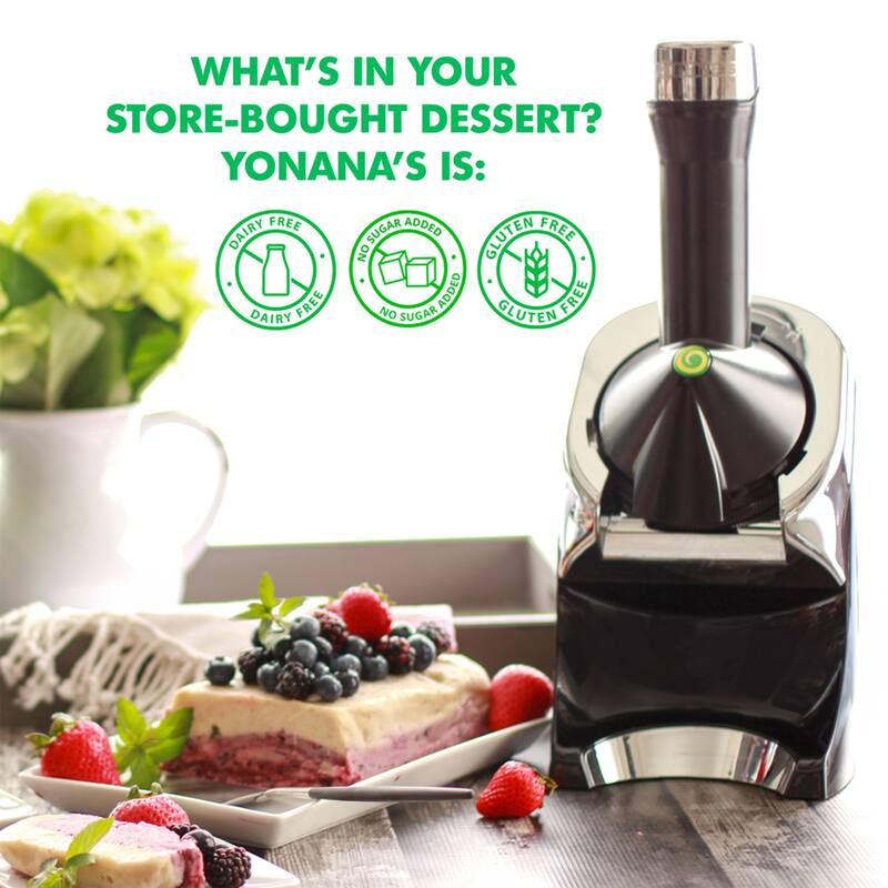 Yonanas Deluxe Non-Dairy Frozen Fruit Soft Serve Dessert Maker, Includes 75 Recipes, 200 Watts