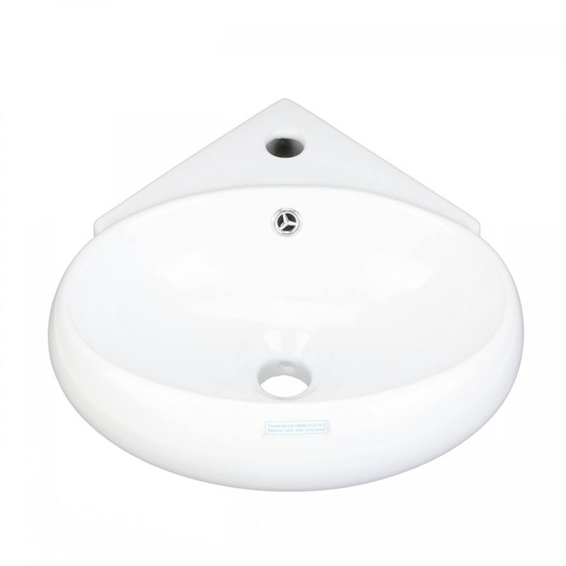 White Ceramic Corner Bathroom Sink 15.75" Wall Mount or Countertop Vessel Sink Oval Easy Clean Bathroom Sink Renovators Supply