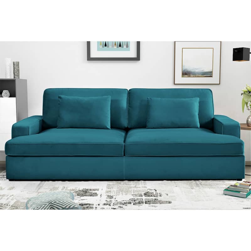 94.49''W Velvet Square arms Oversized Sofa / twin-sized Sofa Bed - Greenish Blue