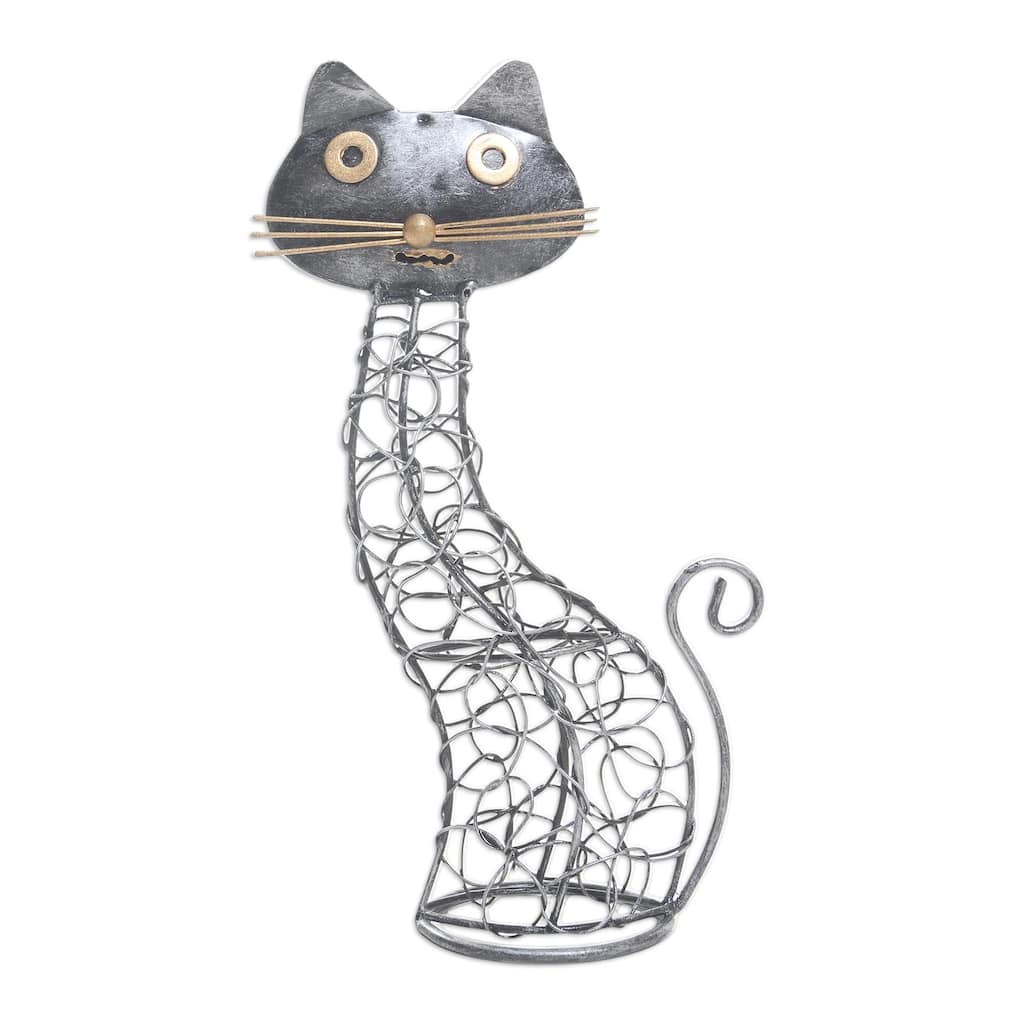 Novica Handmade Slinky Cat Iron Statuette