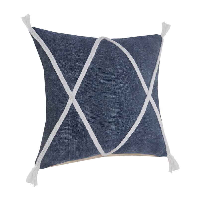 Sevita Coastal Geometric Braided and Tasseled Throw Pillow