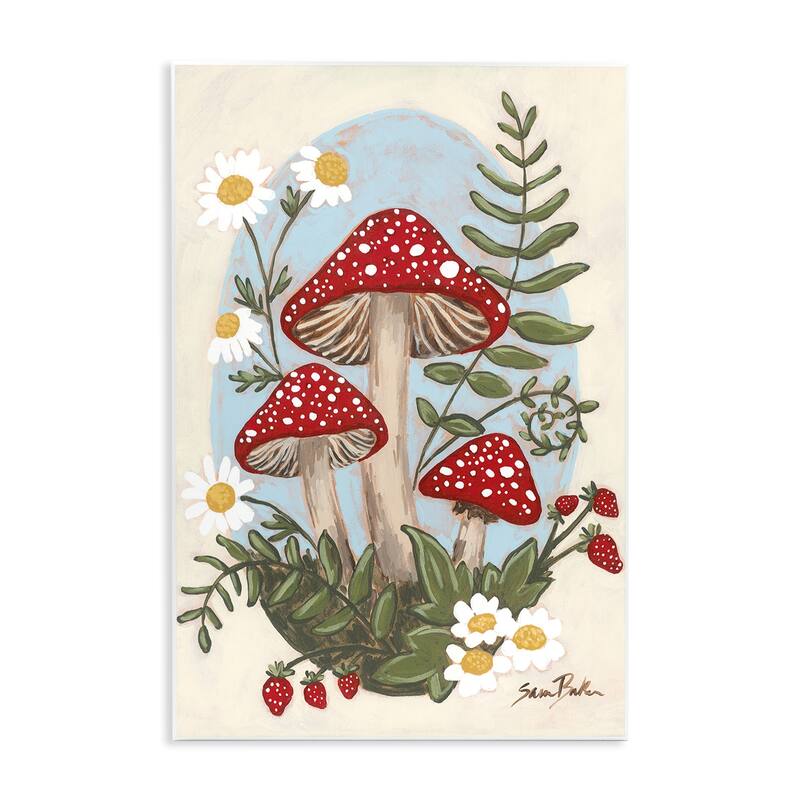 Stupell Cottage Mushrooms & Blooms Wall Plaque Art Design By Sara Baker - 13 x 19