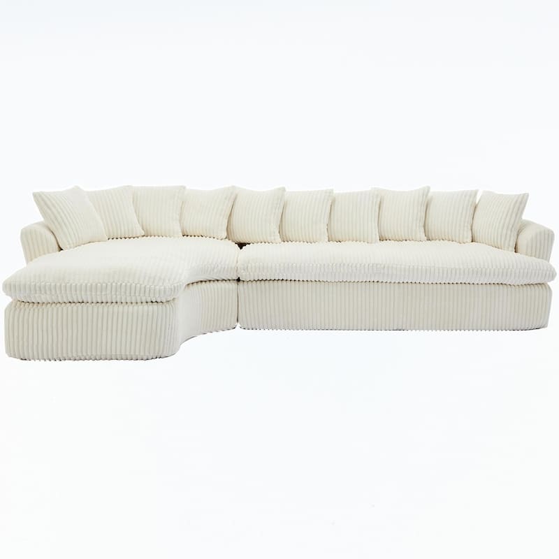 127"Corduroy L-Shaped Sectional Sofa with High-Resilience Foam, 10 Back Cushions, and No Assembly Required