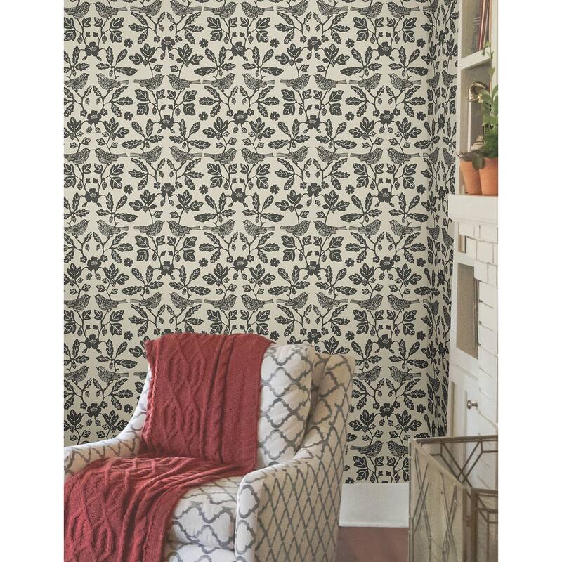 Erin & Ben Linen & Charcoal Sparrow & Oak Peel and Stick Wallpaper