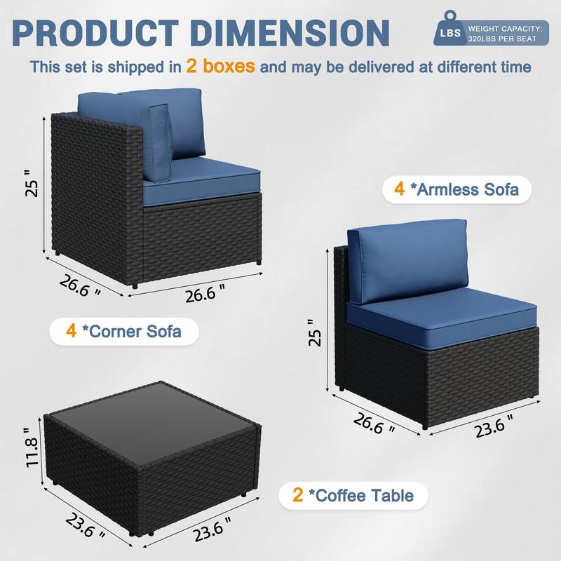 10-Piece Sectional Seating Group with Cushion, Wicker Sectional Sofa