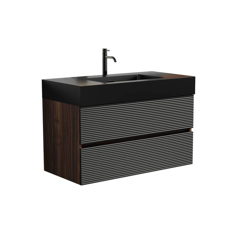 GDFStudio - Grace Floating Bathroom Vanity with Solid Surface Sink and Soft-Close Storage