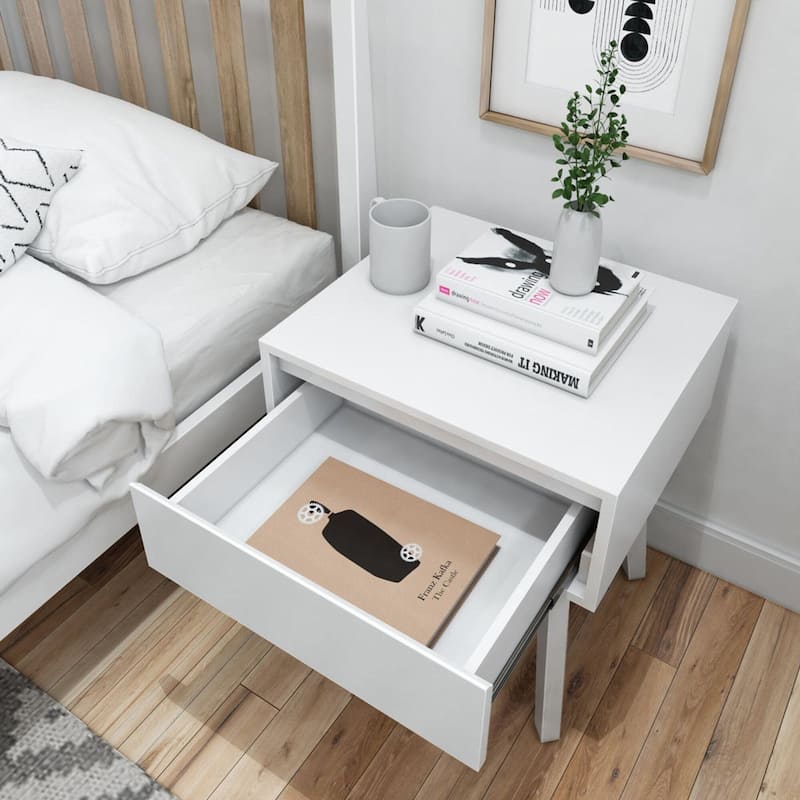 Plank and Beam Scandinavian Nightstand with 1 Drawer - Set of 2