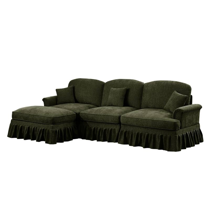 GDFStudio - Mid Century Chenille L-Shaped 3-Seater 107.1" Modular Sectional Sofa with Ottoman