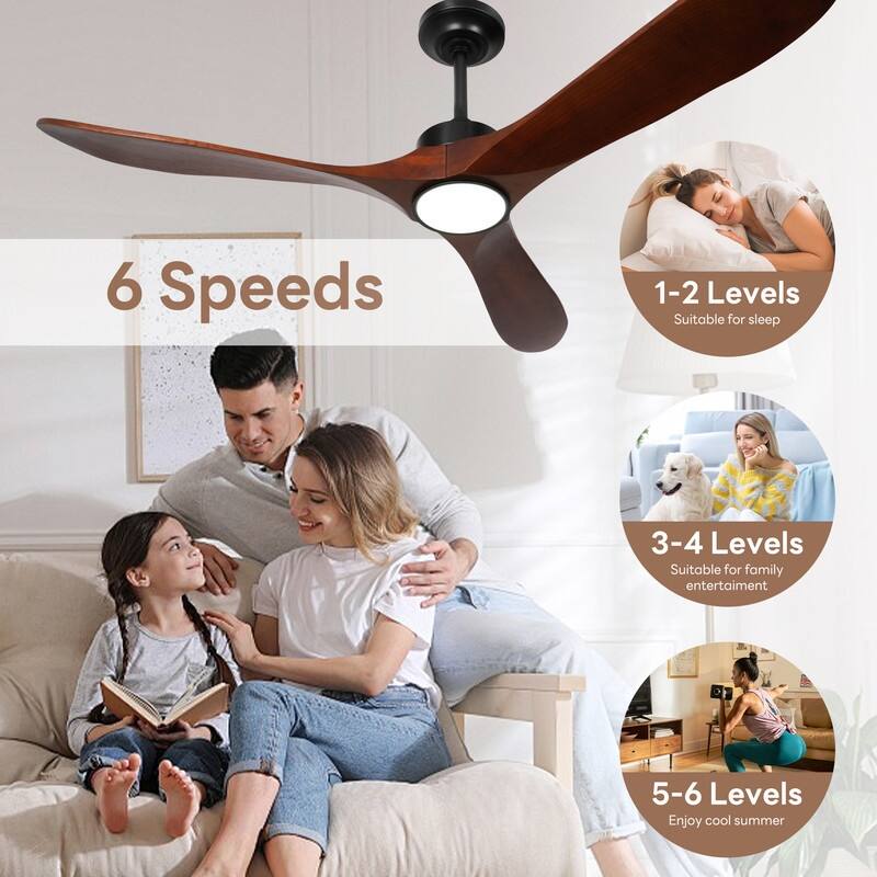 Indoor/Outdoor Ceiling Fan with Remote Control, 3-Blades Solid Wood Ceiling Fan for Bedroom Living Room