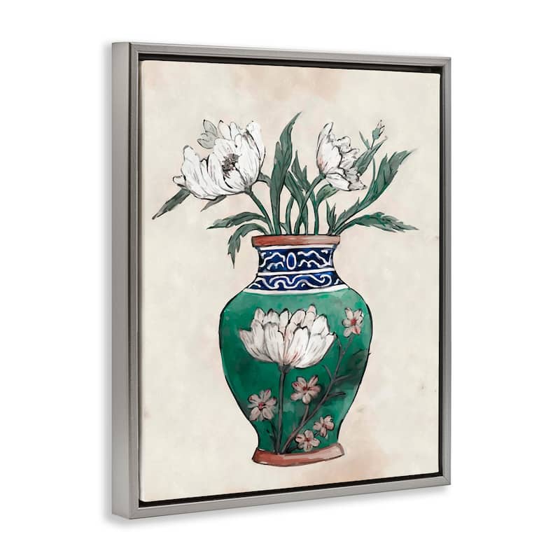Stupell Floral Oriental Vase Framed Floater Canvas Wall Art Design by Ziwei Li
