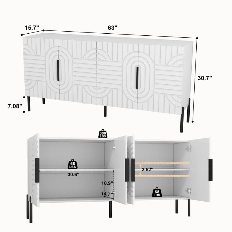 63-inch Modern Kitchen Buffet Cabinet Sideboard with Storage