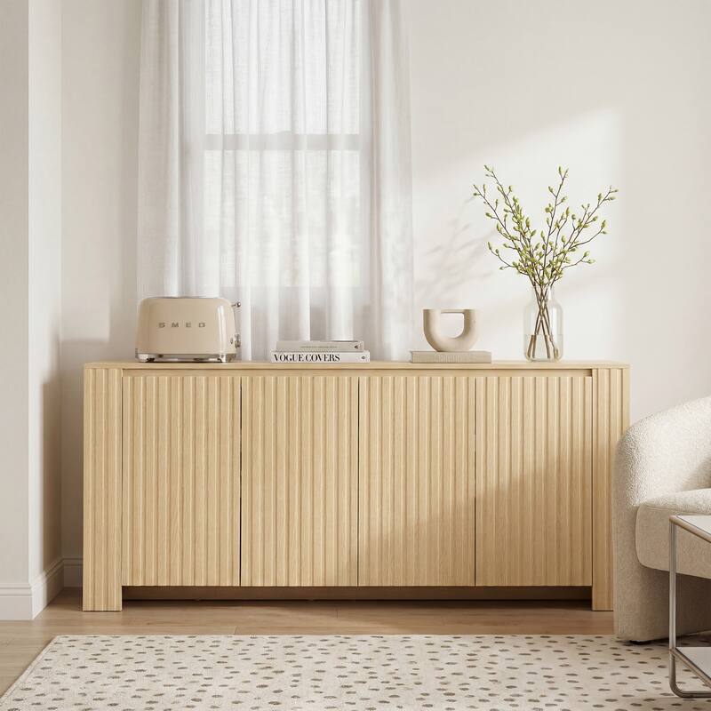 Mid-Century Modern Large 4-Door Cabinet Storage Sideboard - Oak