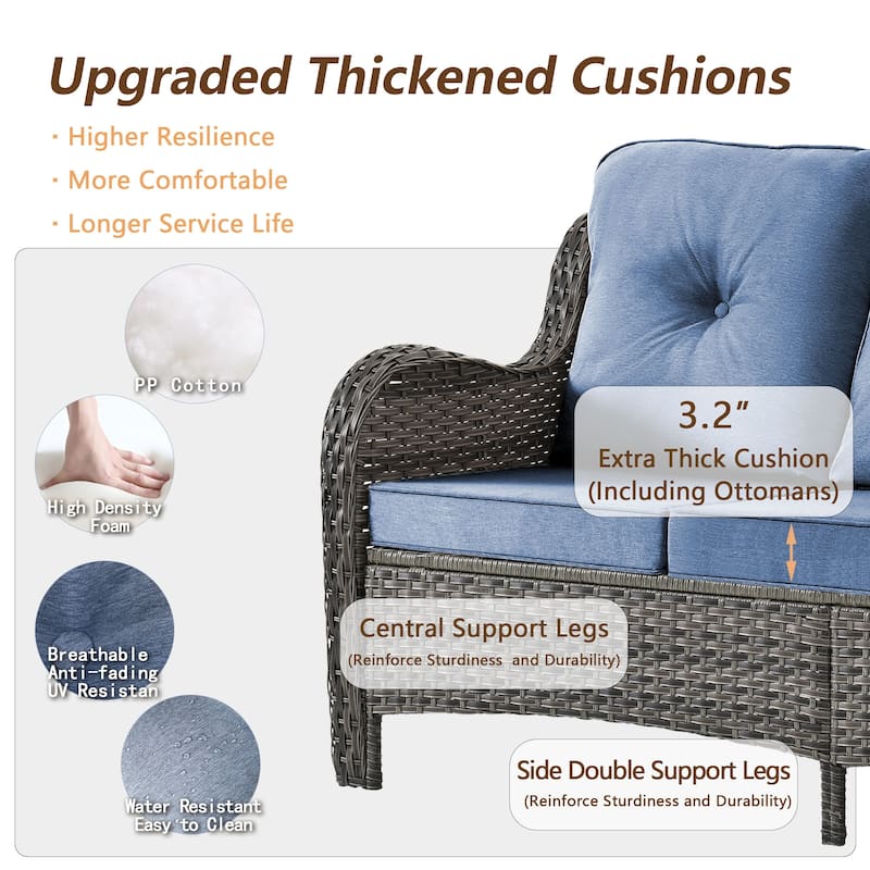 6 Piece Wicker Outdoor Patio Furniture Set Swivel Chairs Sofa Ottoman