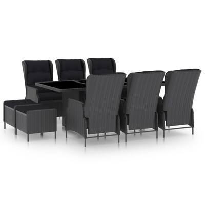 9 Piece Outdoor Dining Set with Cushions Poly Rattan Dark Gray