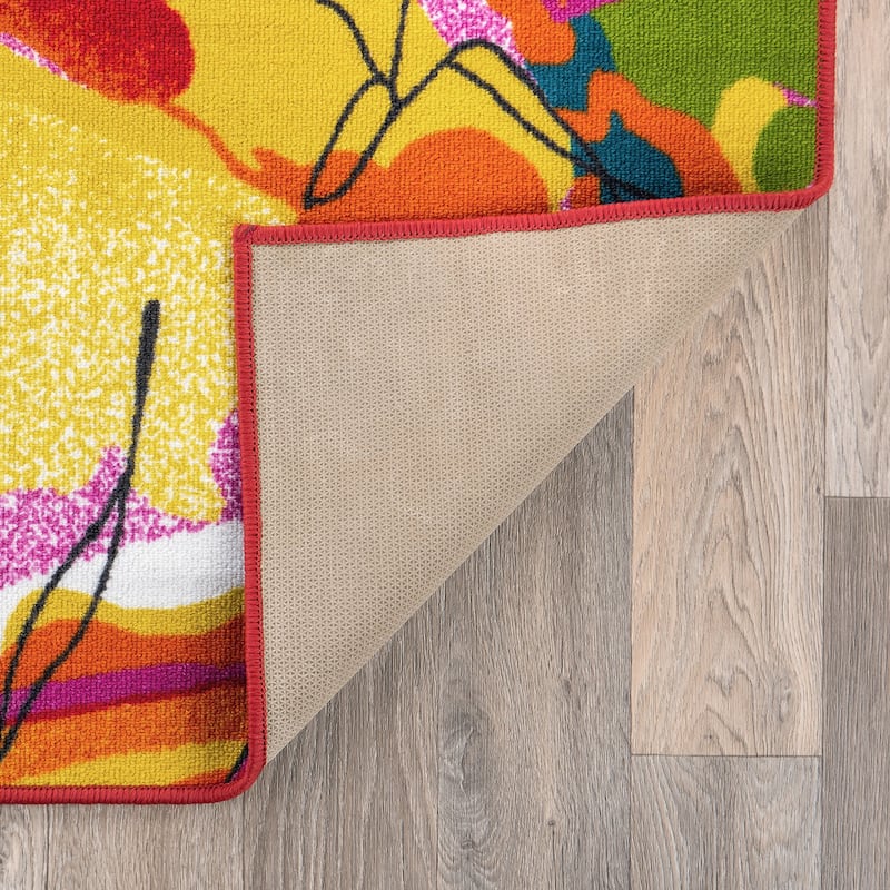 World Rug Gallery Modern Bright Flowers Non-Slip Area Rug Multi