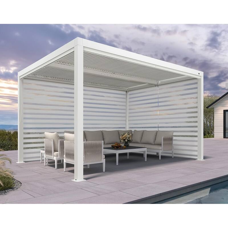 PURPLE LEAF Louvered Pergola Modern White Pergola with Adjustable Roof for Deck Backyard Garden