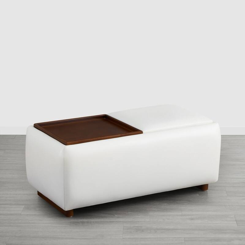 Spruce & Spring Bart Storage Ottoman Bench Rectangle Footrest - Set of 2 - White-Faux leather