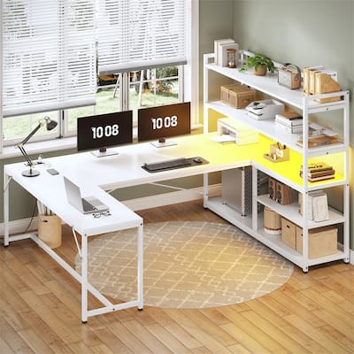 63" Reversible Office Desk or Corner Desk with Storage Shelves