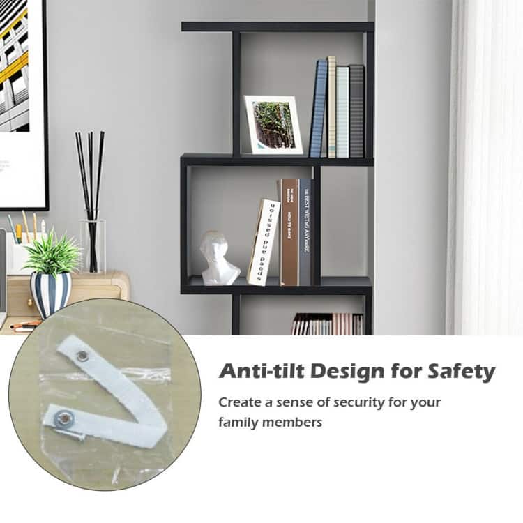 Modern 4-Tier S-Shaped Bookcase with Ample Storage for Small Spaces - 23.5" x 10.5" x 65.5"