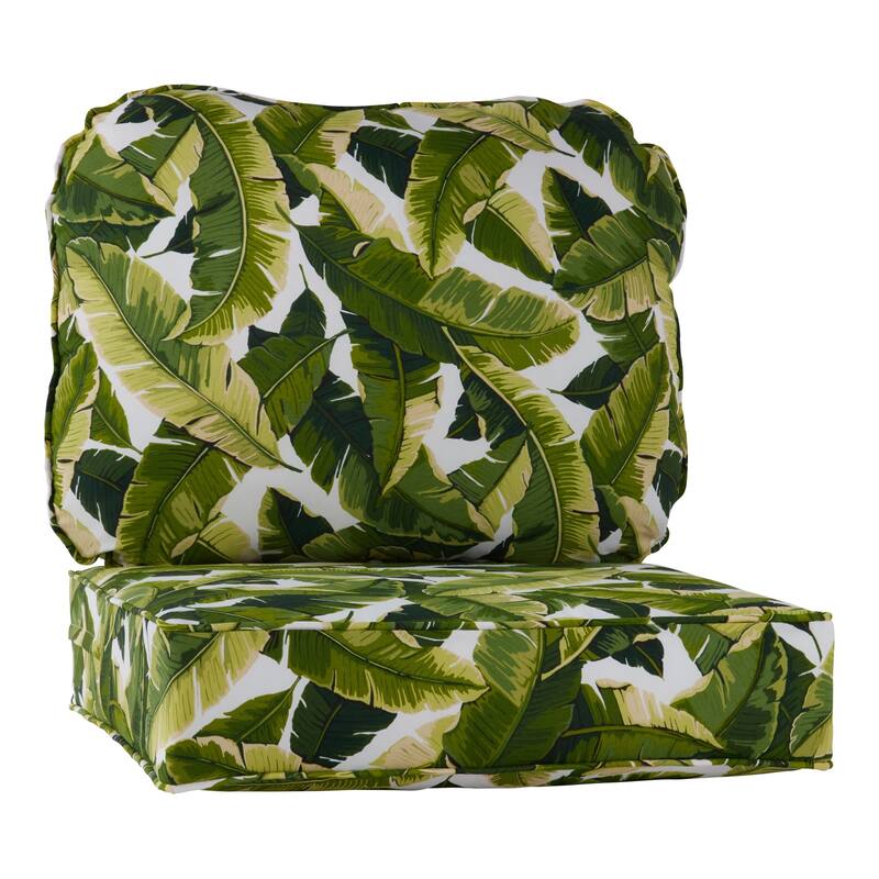 Outdoor 2-Piece Reversible Deep Seat Cushion Set (Cushions Only) - Palm Leaves White