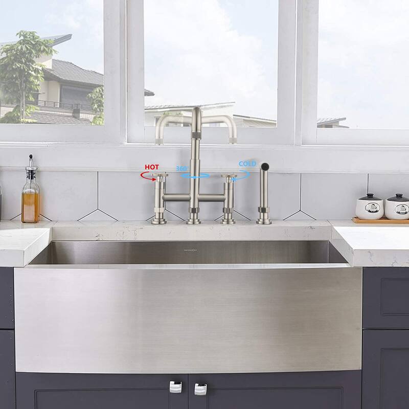 Dornberg 2 Handles Bridge Kitchen Faucet with Side Sprayer