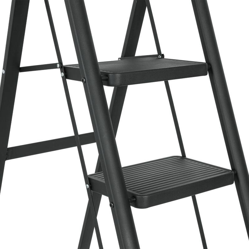 Black 5 Step Stool Folding Step Stool with Tool Box