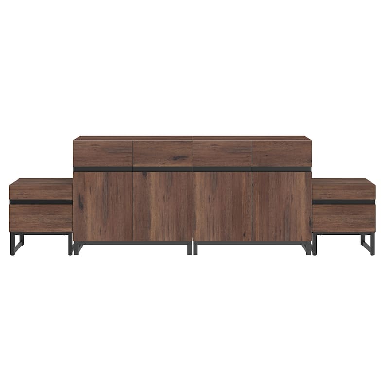 Modern TV Stand for TVs up to 70 Inches, 4-in-1 Entertainment Console with Storage Cabinets and 2 End Table, Media Cabinet