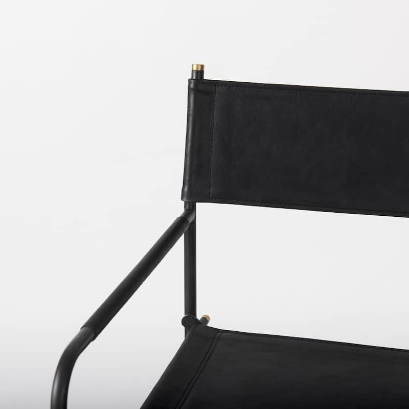 Direttore Black Genuine Leather Seat with Black Metal Frame Counter Stool