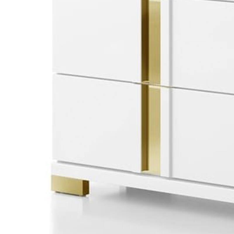 Yoki Wide Dresser, 6 Drawers, Modern Glam White and Gold