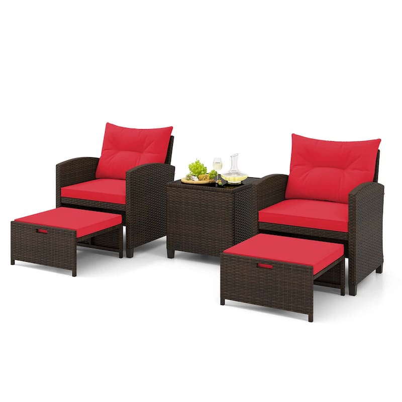 Costway 5 Piece Patio Rattan Furniture with 2 Ottomans & Tempered - See Details