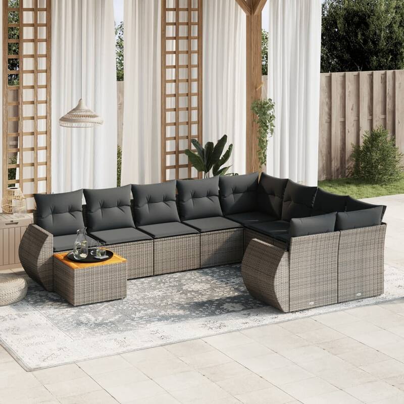 vidaXL Garden Sofa Set Black - Gray Large 21.7 x 21.7 x 14.6