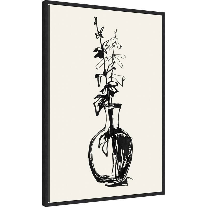 Leaves in a vase ink sketch by Rosana Laiz Blursbyai (23 x 33 in.), Framed Canvas Wall Art Print