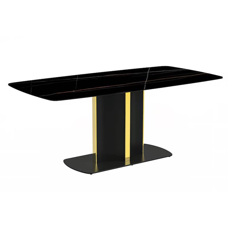 Sylva Dining Table Rectangular Tabletop in Gold Pedestal Base - 55 Inch - Black/Gold