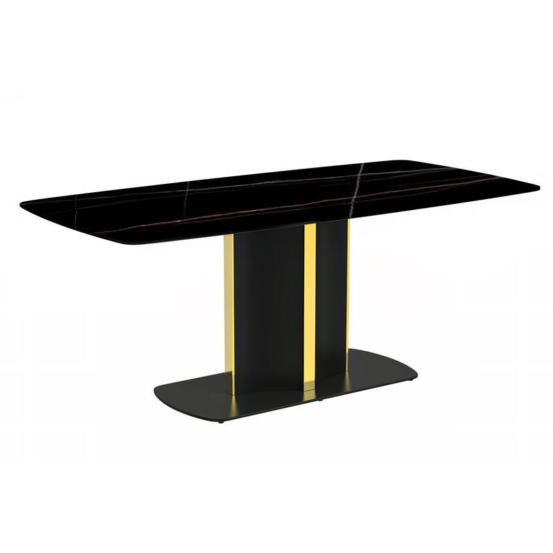 Sylva Dining Table Rectangular Tabletop in Gold Pedestal Base - 62 Inch - Black/Gold
