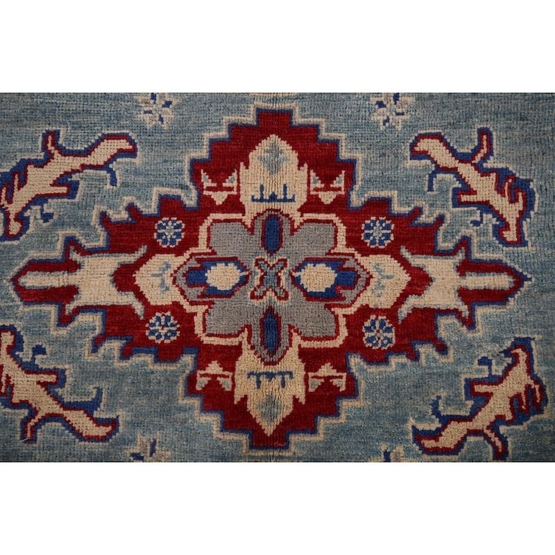Light Blue Kazak Rug Hand-Knotted Traditional Wool Carpet - 3'11" x 6'0"