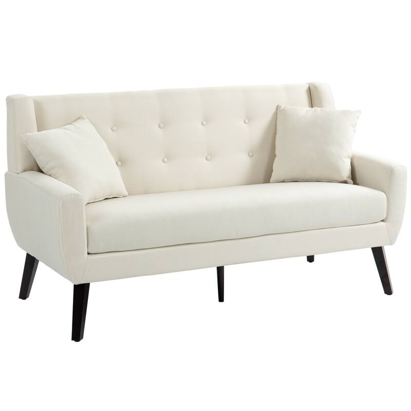 Modern 63-Inch Linen Tufted Loveseat Sofa with Pillows