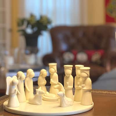 Handmade Nativity Soapstone Sculpture, 13-Piece Set (including Display Board)