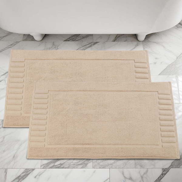 Superior Leo Cotton Geometric Border Bath Mat, Set of 2 - Camel