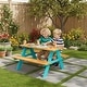 preview thumbnail 4 of 11, Teamson Kids Outdoor Wooden Picnic Table with Bench Set for Toddlers Play and Snacks in Aqua and Natural Finish