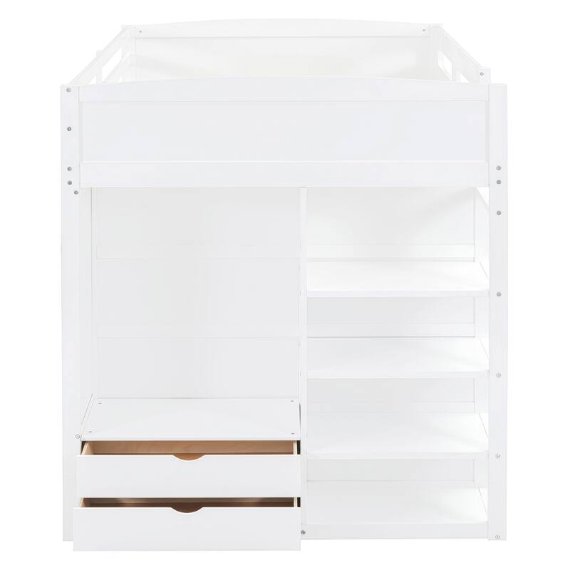 Solid Wood Loft Bed with Desk, Wardrobes, and Shelves