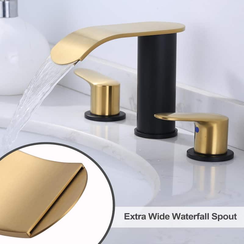 WOWOW 8 in.Double Handle Waterfall Bathroom Faucet with Pop-up Drain