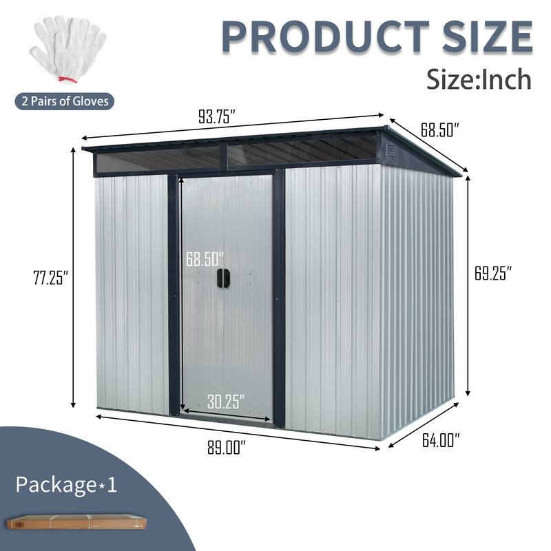 8 x 6FT Garden/Lawn Metal Storage with Transparent Plate and Lockable Sliding Doors - 68.50in. W X93.75in.D X77.25in. H