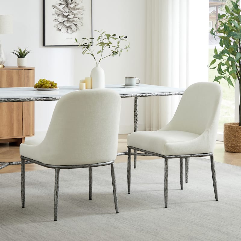 Christopher Knight Home - Ameson Modern Upholstered Dining Chairs with Hammered Metal Legs & Padded Seat, Set of 2 - Set of 2