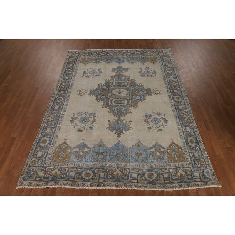 Geometric Tabriz Persian Rug Traditional Oriental Handmade Wool Carpet - 6'10"x 9'4"
