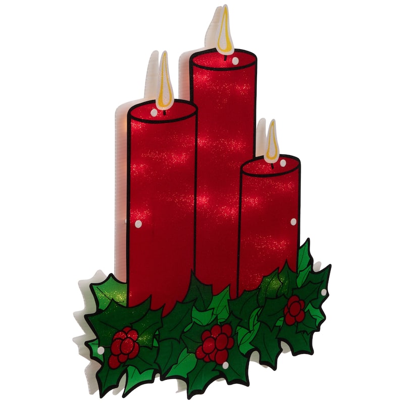 Lighted Candles Christmas Window Silhouette - 17.5" - Red