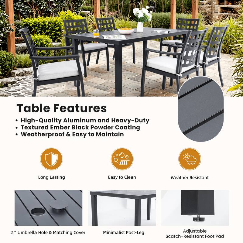 Modern Classic 7-Piece Outdoor Patio Dining Set, a Rectangular Table & Six Swivel Rock Dining Chairs