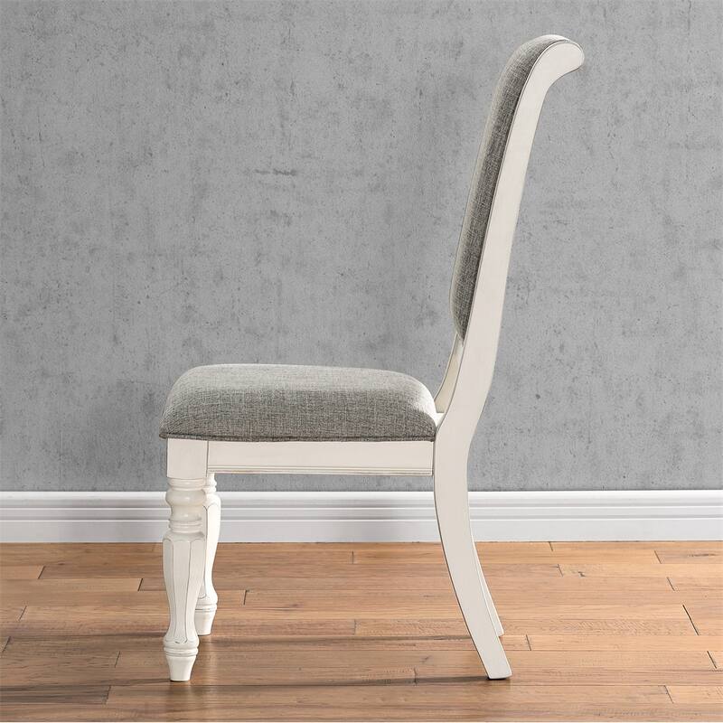 Antique White Solid Wood Upholstered Dining Chairs,Set of 2